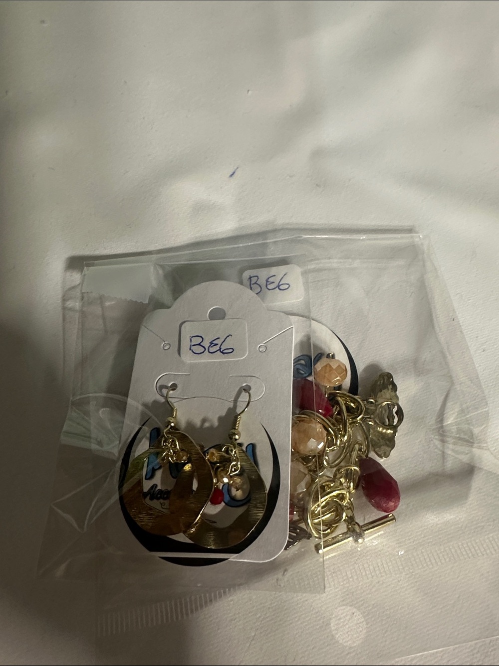 Maay Accessories Gold-Tone Earrings with Red and Peach Beads - Picture 2 of 2